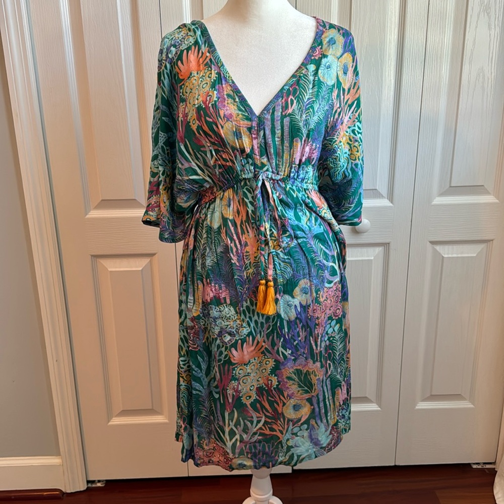 Floral midi dress with tie waist
